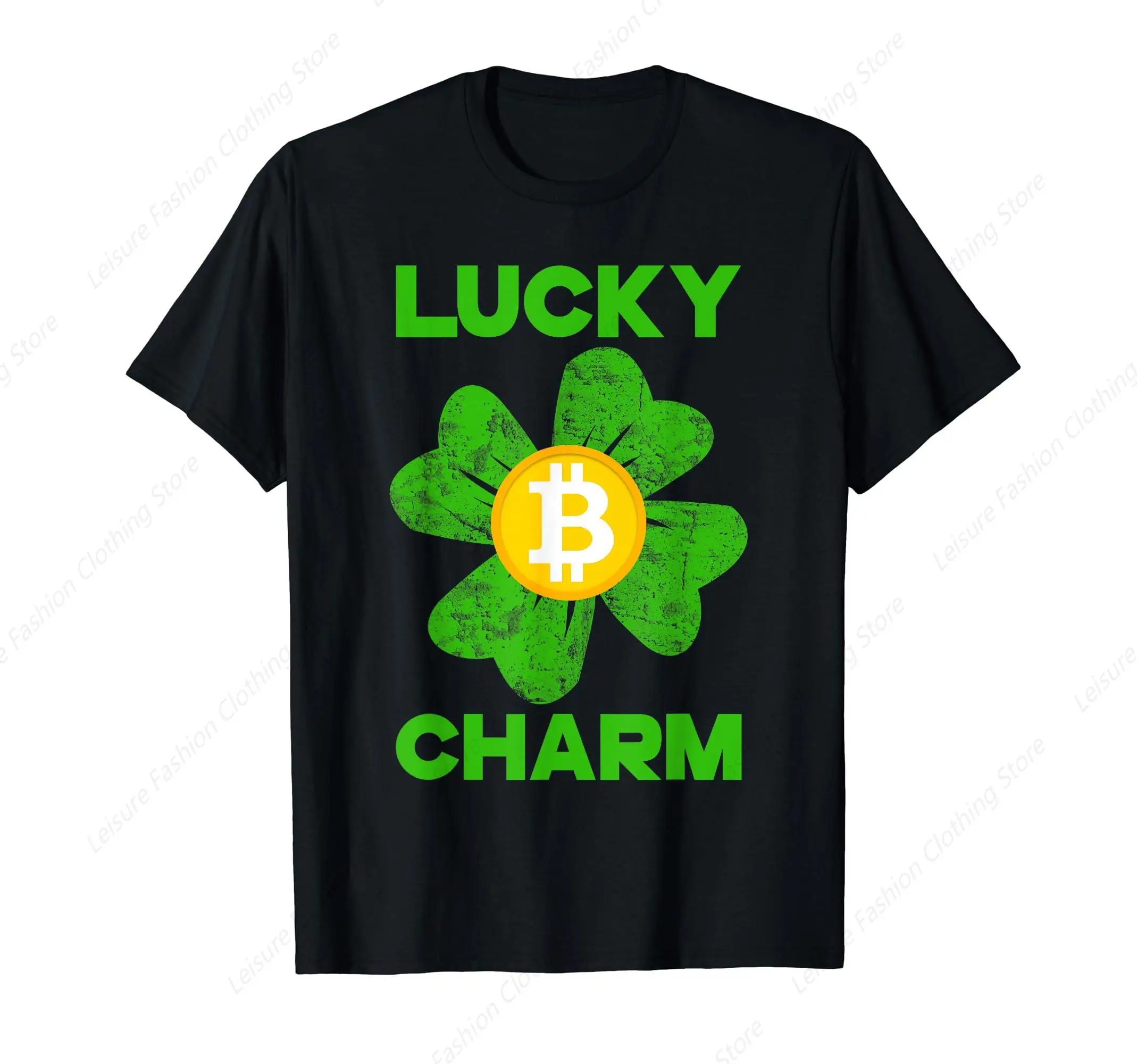 Lucky Charm Bitcoin Four Leaf Clover St Patrick's Day Funny T-Shirt