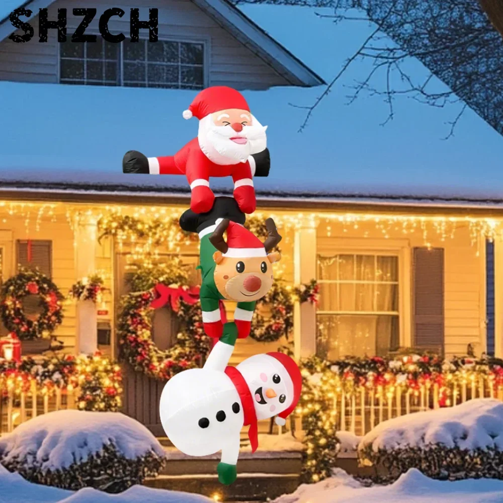 8FT Christmas Inflatables Decoration Climbing Santa Claus with Reindeer&Snowman/Elves Xmas Decor for Beam Roof Tree Indoor Party
