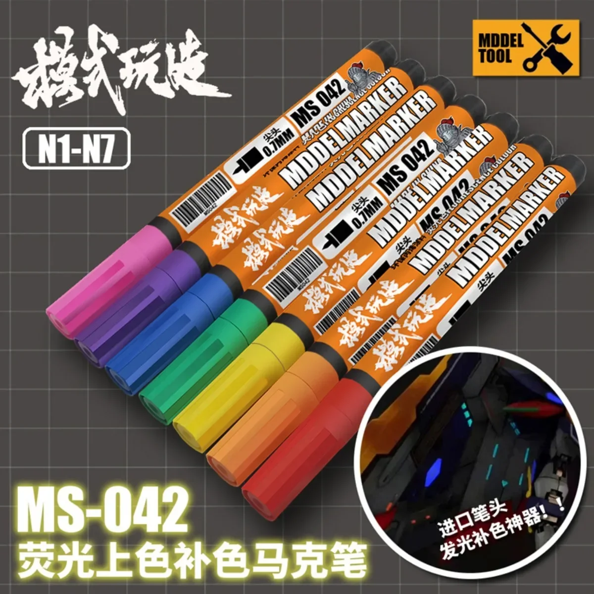 MS042 Waterborne Fluorescent Marker Pen for Gundam Model Painting Multi-color Optional Water Fluorescent Markers DIY Hobby Tool