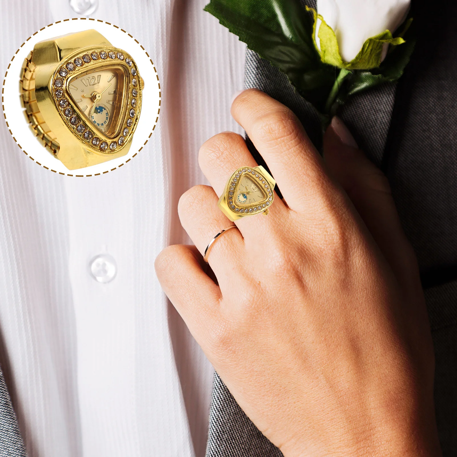 

2 шт. мини-часы с кольцом на палец из сплава стекла модные удобные декоративные креативные часы с кольцом орнамент декоративный круг на палец