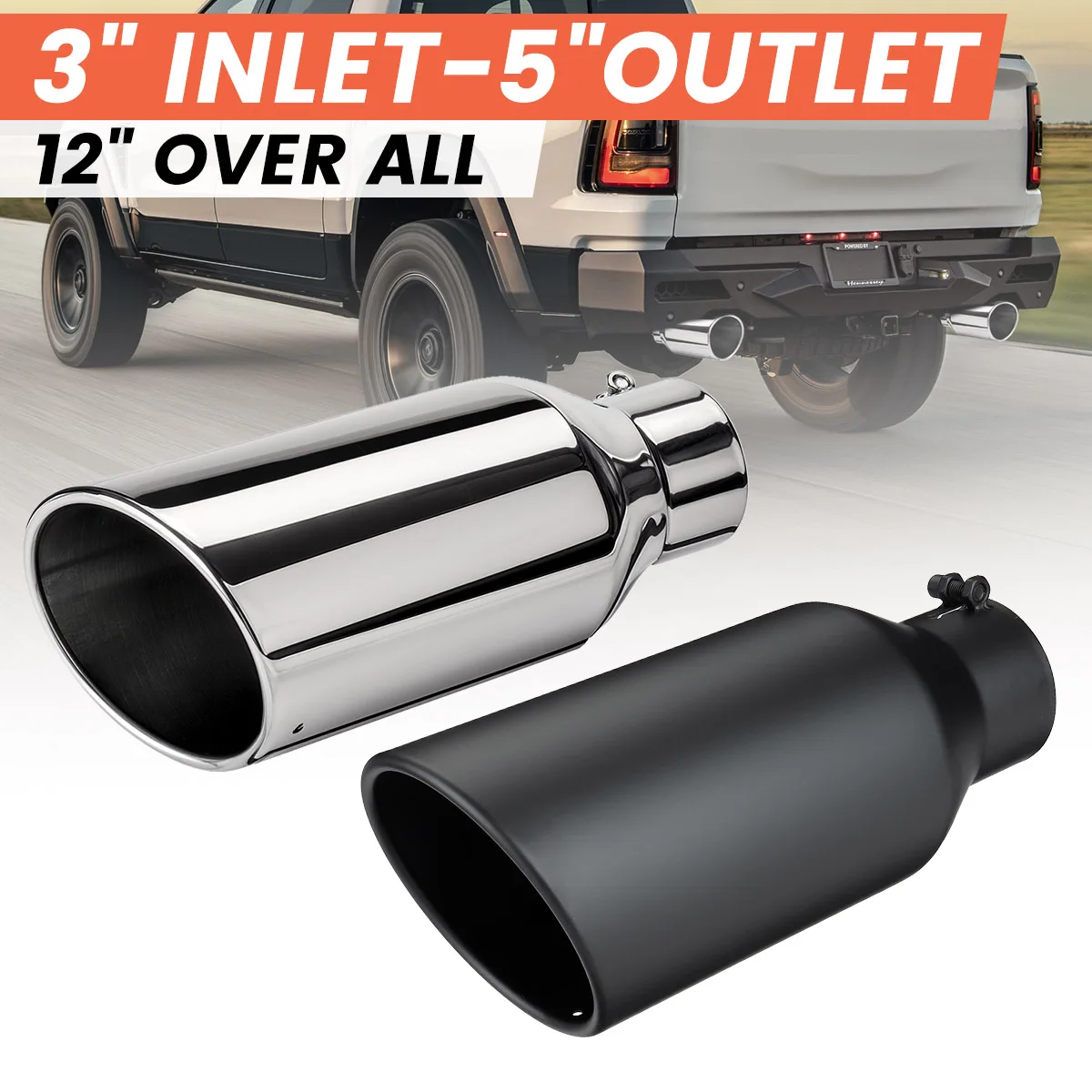 Universal Exhaust Tip 3inch Inlet 5inch Outlet 12inch Length Tailpipe Anti-Corrosive Car Straight Exhaust Tail Throat Tail Pipe