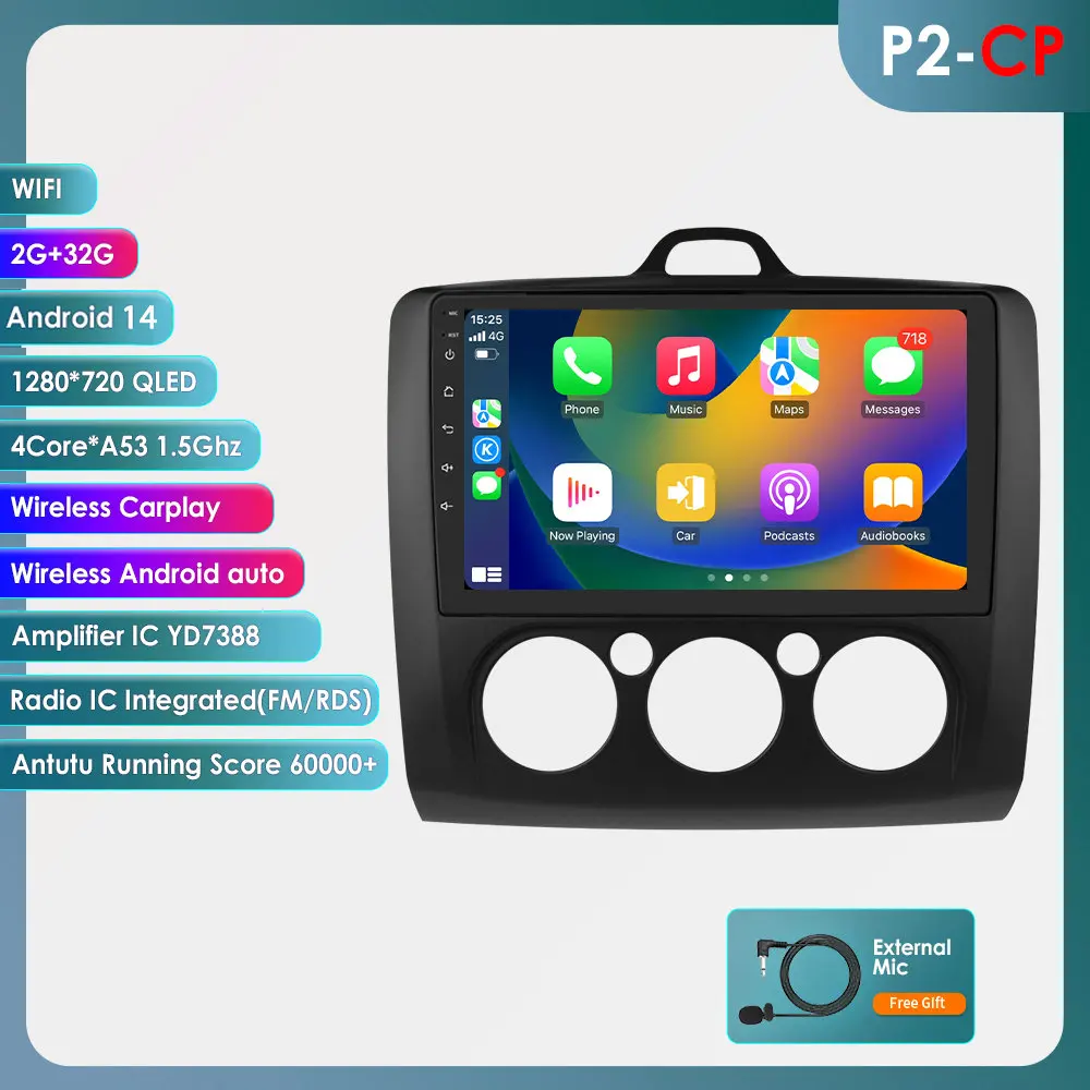 Hizpo 6115 2Din Carplay AI Systemen Android Autoradio voor Ford Focus Exi 2004-2011 Multimedia Videospeler GPS Autoradio 360 CAM