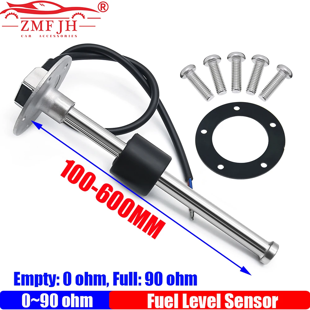 ZMFJH 100~600MM Fuel Level Sensor 0-90 OHM Water Level Sensor 304 Stainless Steel Empty 0ohm, Full 90ohm Sensor for Car Boat