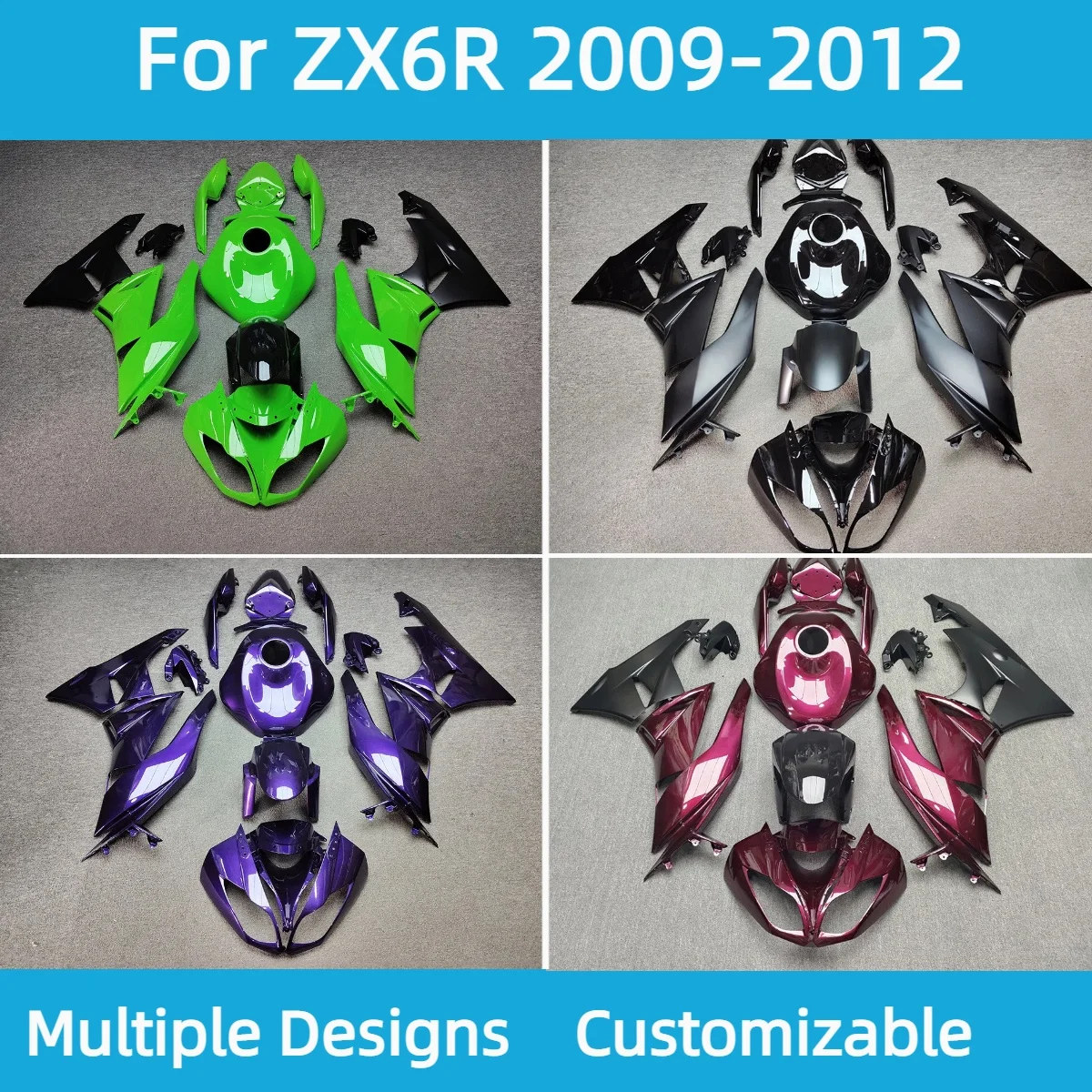 

Обтекатели горячего стиля ZX 6R 2009 2010 2011 2012, комплект обтекателей для мотоцикла, кузов послепродажного обслуживания для Kawasaki ZX6R 09 10 11 12