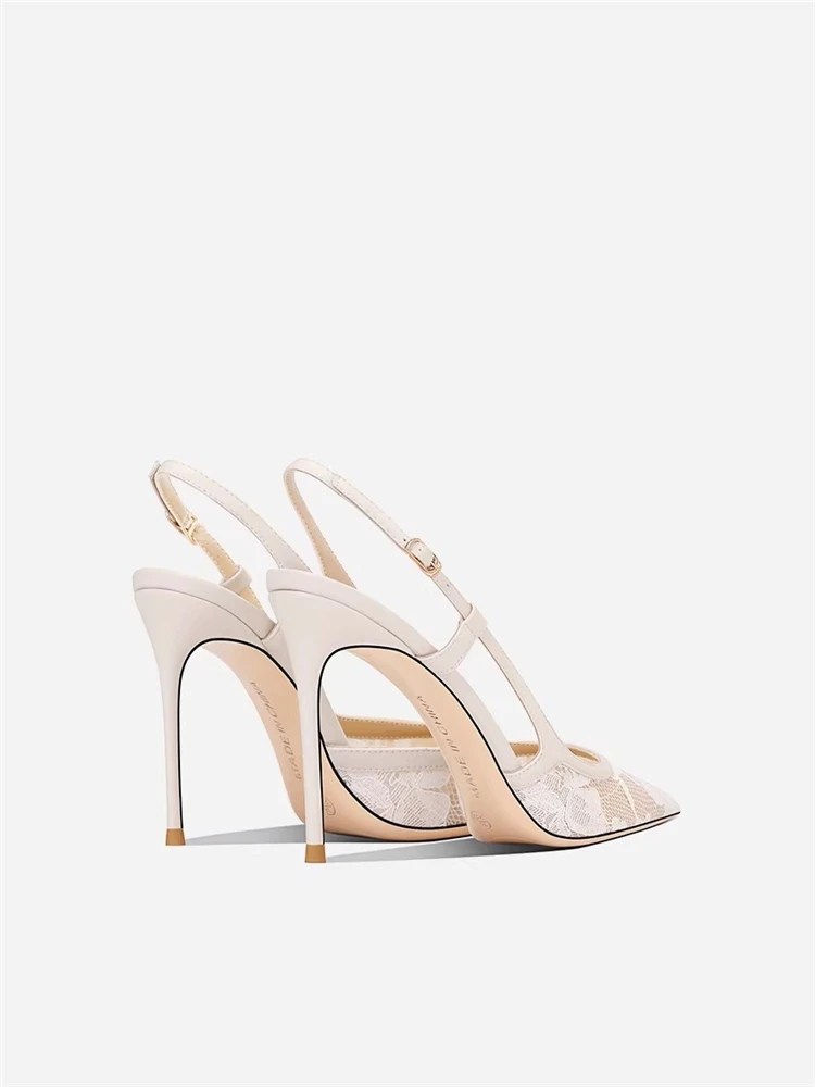 Spring and summer new pointed white lace mesh wedding shoes banquet dress large size small size thin high-heeled women's sandals