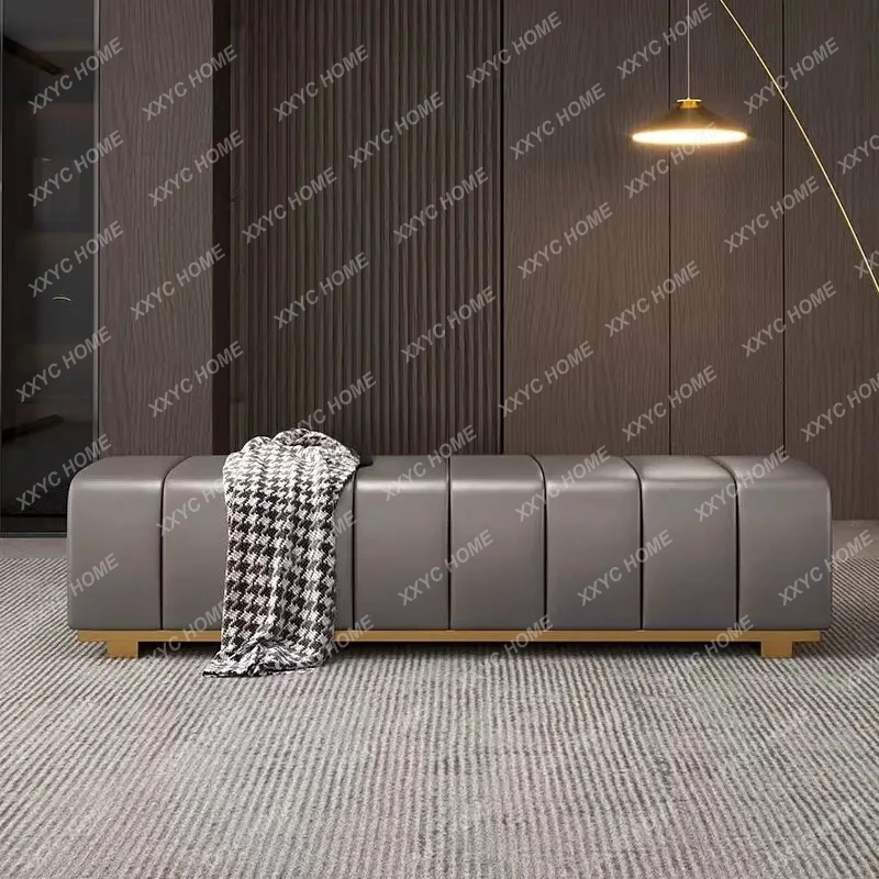 LLight luxury long sofa stool cloakroom sitting area rectangular leather stool