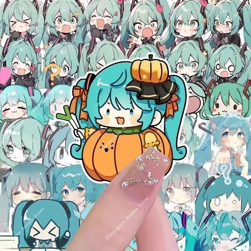 100개 귀여운 하츠네 미쿠 스티커 노트북 기타 스케이트보드 여행가방 장식용 귀여운 만화 스티커 어린이 파티 선물 장난감