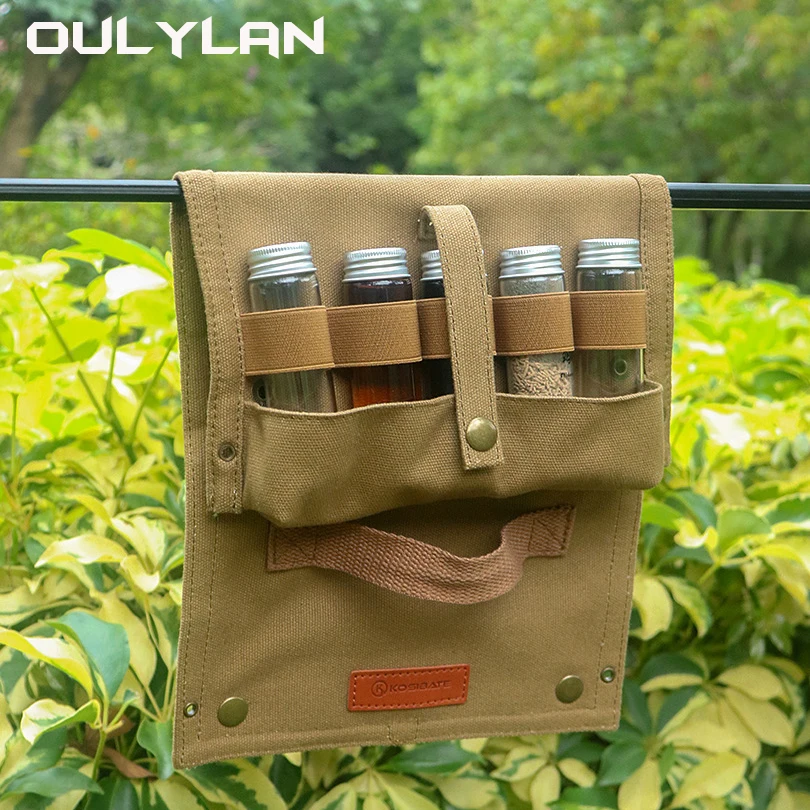 

New Outdoor Camping Seasoning Bottle Storage Bag Portable Camp Equipment BBQ Seasoning Bottle Combination Set Canvas Pack