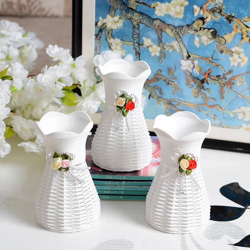

White Plastic Flower Vase Flower Pot Basket Nordic Home Living Room Decoration Ornament Wedding Party Decoration Vase