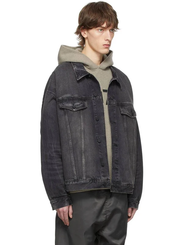 

Waed Denim Jaet Casual Leisure Faded Sle Men's Jaet ential American High Street Heavyweight oulder Drop Design