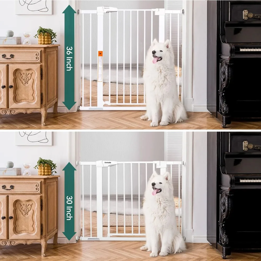 

36" Extra Tall Dog Gate, Wide Auto Close Baby Gate, Pressure Mounted Metal Pet,Easy Install No Drilling, No Tools Required White