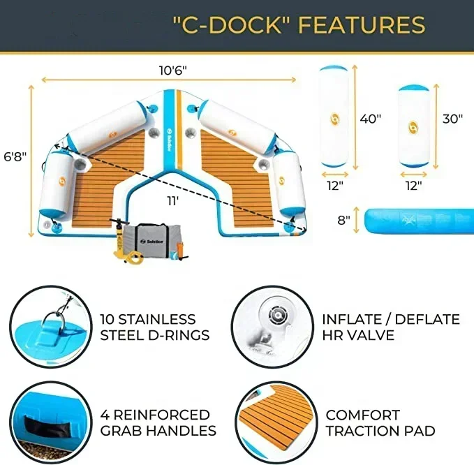 Inflatable Floating Dock Stable Platform Raft For Beach Lake Pool Up To 10 People Rafting And Recreation