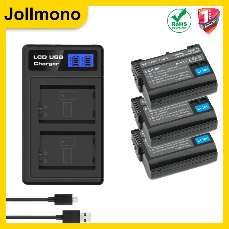 2550mAh  EN-EL15C Bateria EN-EL15 Battery+LED Dual Charger for Nikon Z5,Z6,Z6 II,Z7,Z7II,Z8 D600 D610 D600E D800 D810 D850