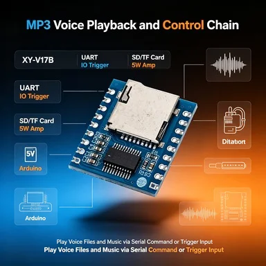 XY-V17B Serial MP3 Player Module 65535 Tracks, UART/IO/One-wire Control, 32G TF Card Audio Board