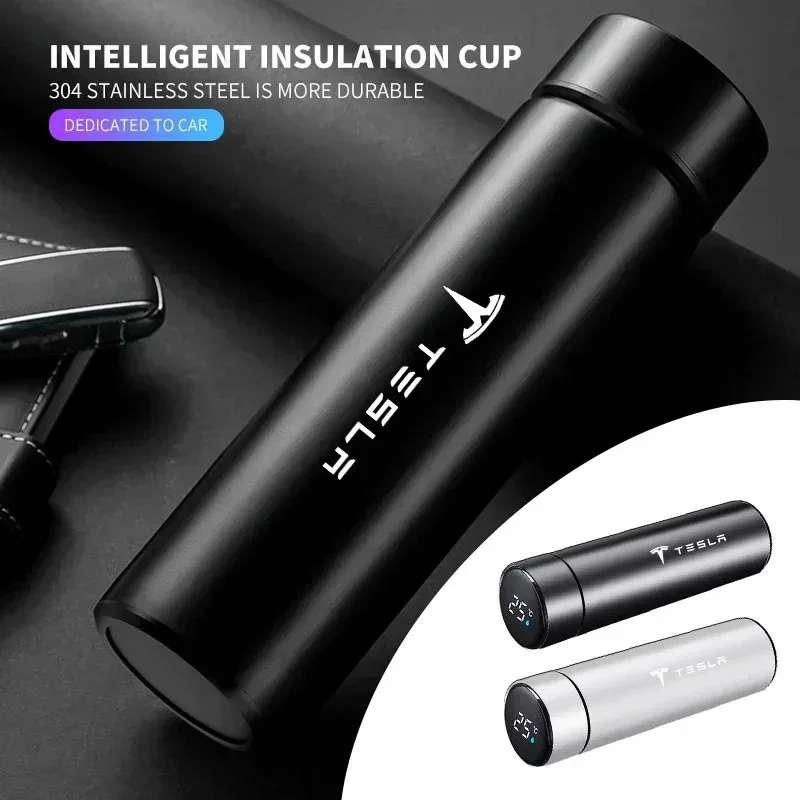 

500ml Portable Car Smart Thermos Bottle Temperature Display Vacuum Flask For Tesla MODEL S X 3 Y 2019-2025 Roadster Cybertruck