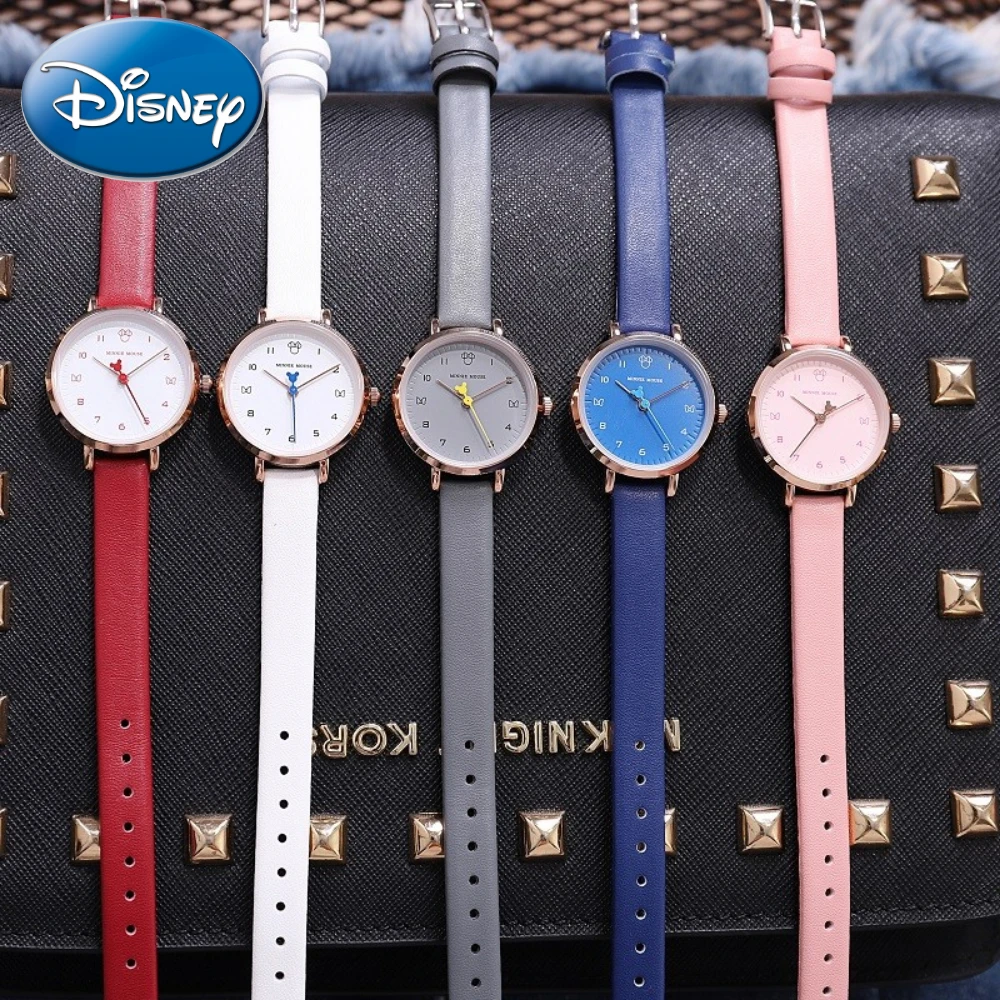 Disney Gift With Box Ladies Watch Mickey Mouse Genuine Leather Quartz Womens Clock Waterproof Fashion Relogio Feminino