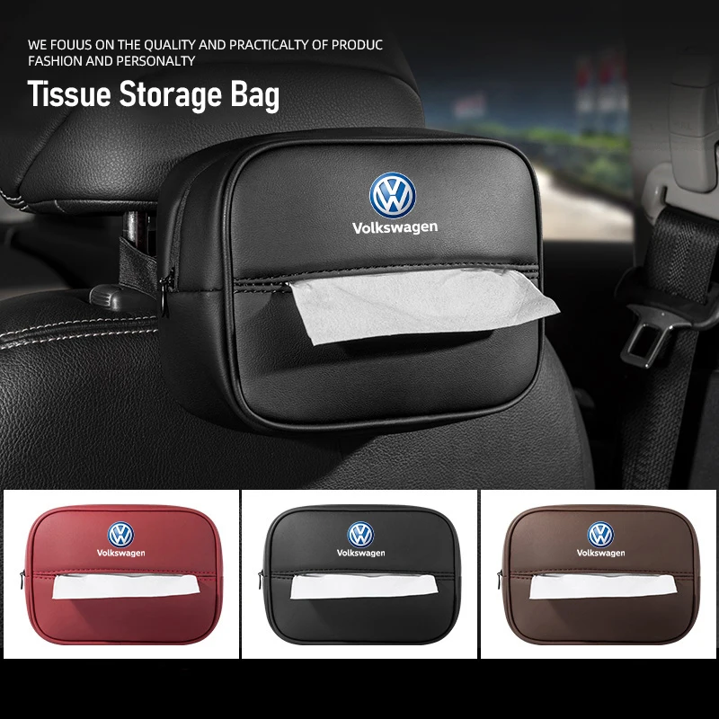 Leather Car Tissue Box Paper Towel Organizer Storage Bag For VW GTI Polo Golf Passat Tiguan Arteon Touareg CC Taigo Caddy Jetta