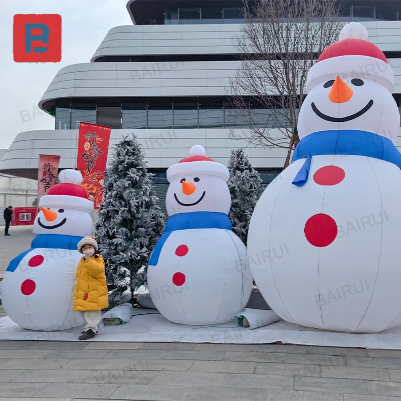 blue scarf red hat inflatable snowman christmas outdoor decoration festival activity giant snowmans