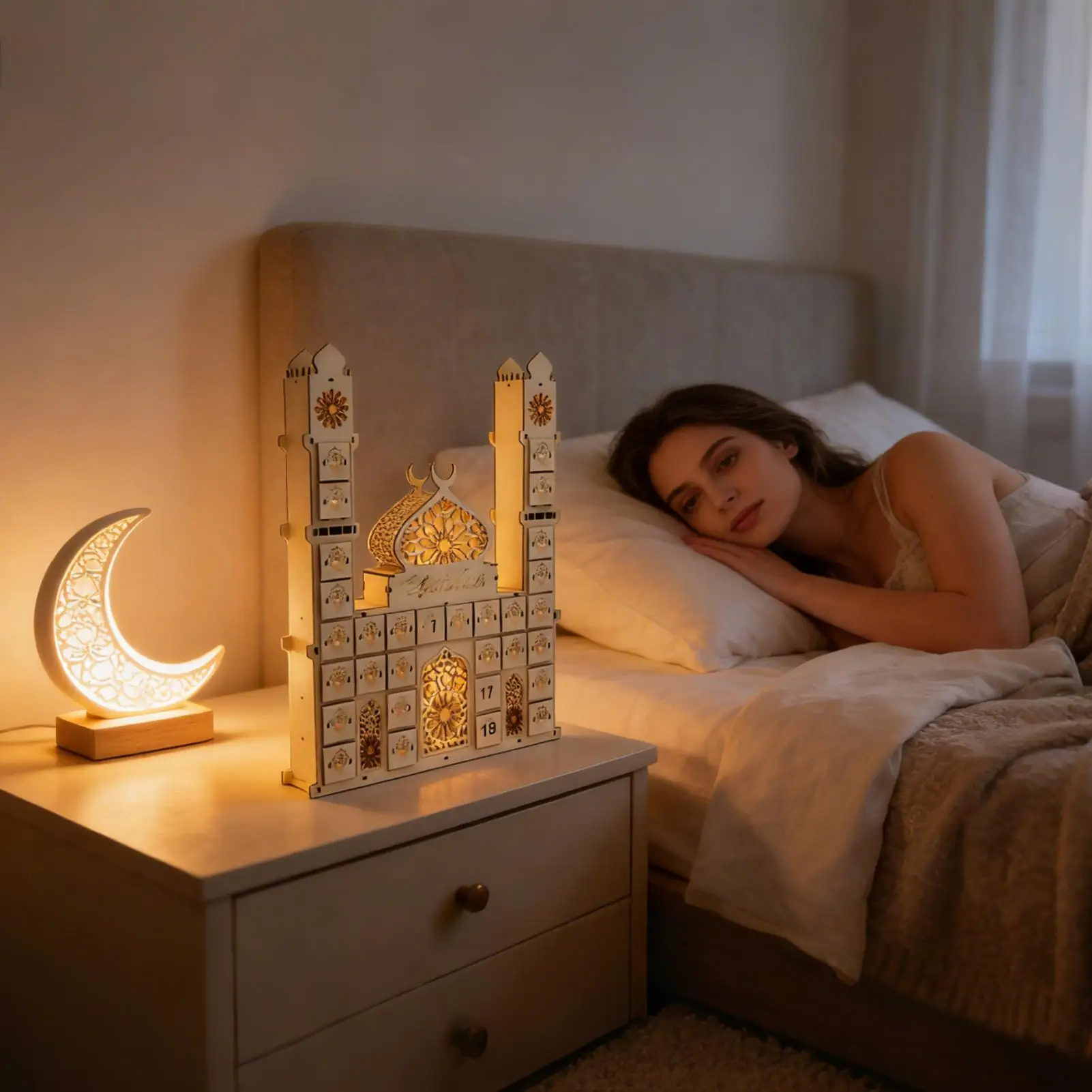 

Ramadan Wooden LED Countdown Calendar Decoration Islamic Moon Star Night Light Lamp for Home Eid Gift Muslim Festival Decor