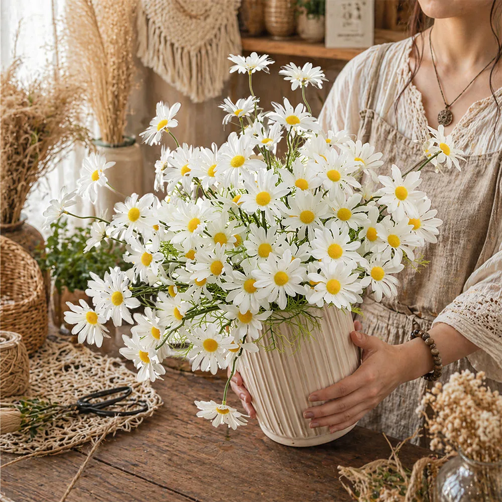 5 Stück künstliche Gänseblümchen aus Seide, künstliche Wildblumen mit Stielen, Blumenarrangements für Zuhause, Hochzeit, Garten, Boho-Dekor – Detail 4