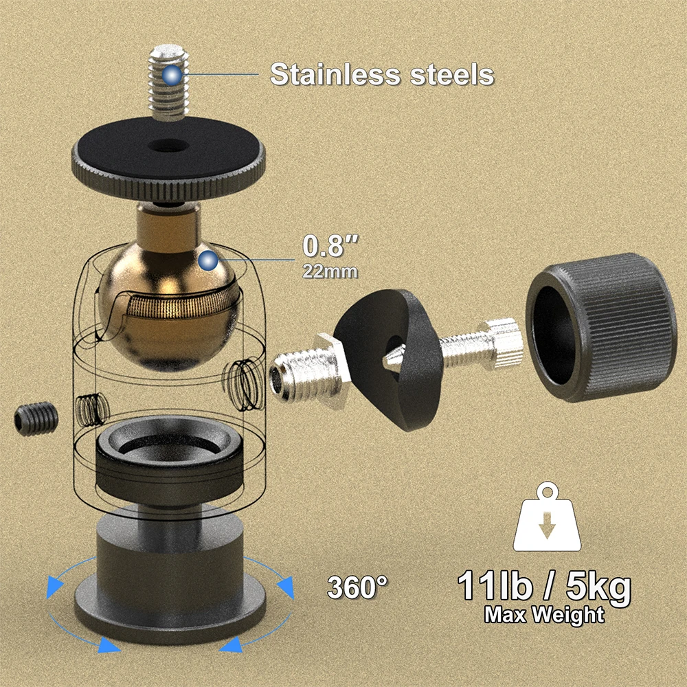 Trépied à rotule avec support à vis 1/4 360 °   Alliage d'aluminium pour appareil photo support de téléphone Speedlite trépied Selfie bâton caméras d'action