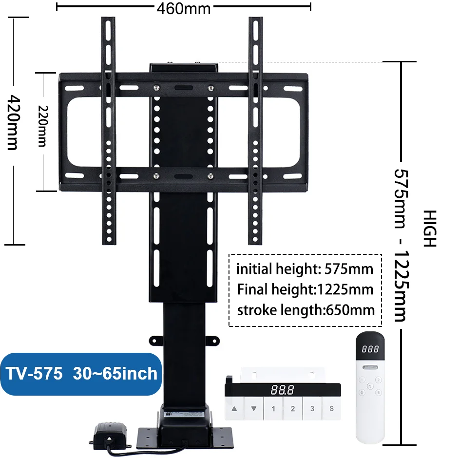 Imagem -02 - Elevador de tv Motorizado com Controle Remoto Led Lcd Suporte do Monitor Altura da Montagem Ajustável Motor Silencioso 80kg de Carga 30100 Polegada