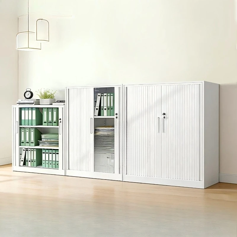 F*-White Metal Tambour Door Cabinet, Lockable Office Filing Storage Unit
