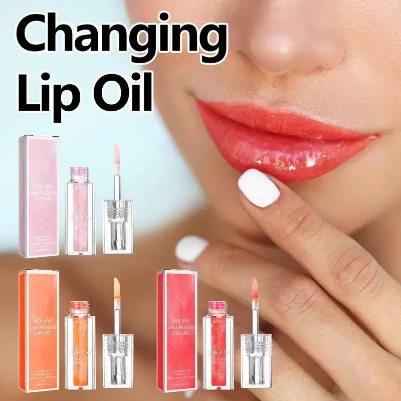 Sdotter 1pcs Magic เปลี่ยนสี Lip Oil Lipgloss เปลี่ยนสี Lipoil สีชมพูสีแดงสีส้ม Lip Glaze Liquid Moisturizing