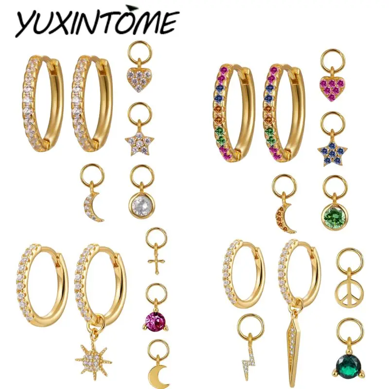 

925 Sterling Silver Needle Advanced Geometric Design interchangeable Pendant Zircon Earring Set Combination Jewelry Earrings