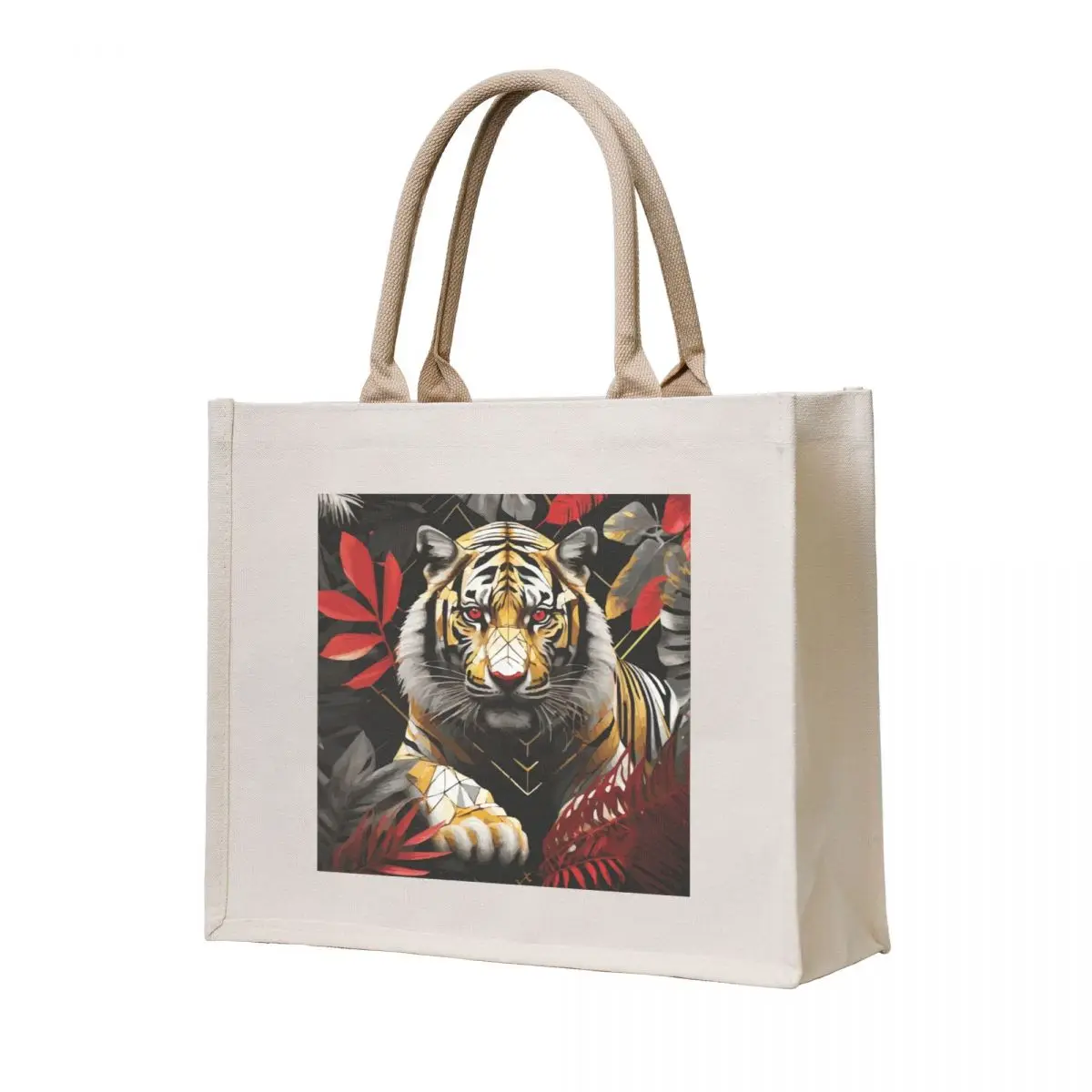 

Tiger II Endangered Animal Species Abstract Geometric Art Digital Wildlife Collection Tote Bag canvas tote bags tote bag men's