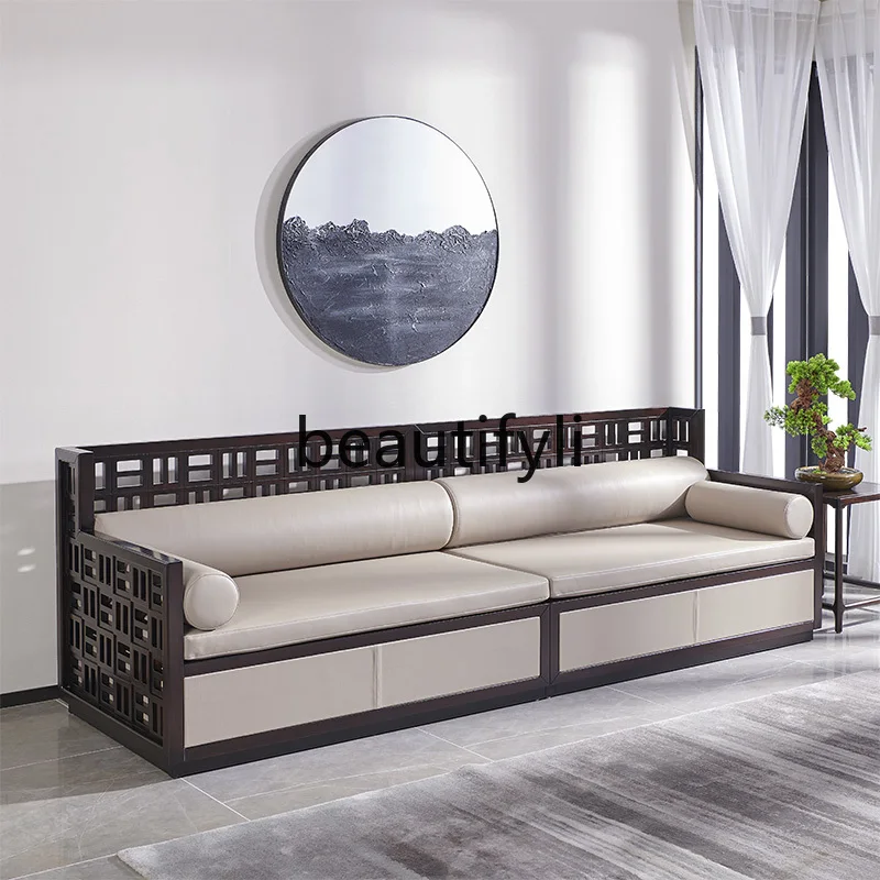 

Modern New Chinese Style Sofa Genuine Leather Combination Light Luxury High-end All Solid Wood Living Room Ebony Furniture