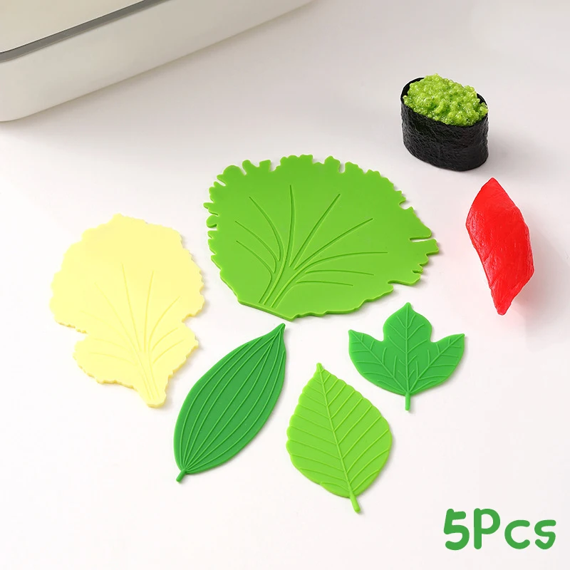 C 1Set Silicone Leaf Bento Dish Cup Lunch Separator Sushi Rice Ball Mat Lunch Box Bento Box Reusable Kitchen Tools Accessories