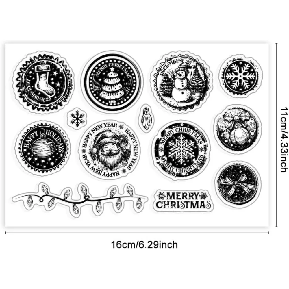 Christmas Postage Clear Stamps for Card Making Santa Claus Snowman Snowflake Transparent Craft Seal Crafting Album Journal Decor