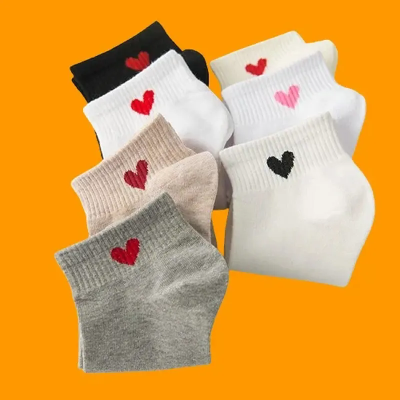 4/8 Pairs Pure Cotton Spring And Summer Comfortable Socks Ladies Casual Sports Breathable Love Heart 2024 New Socks Ladies Socks