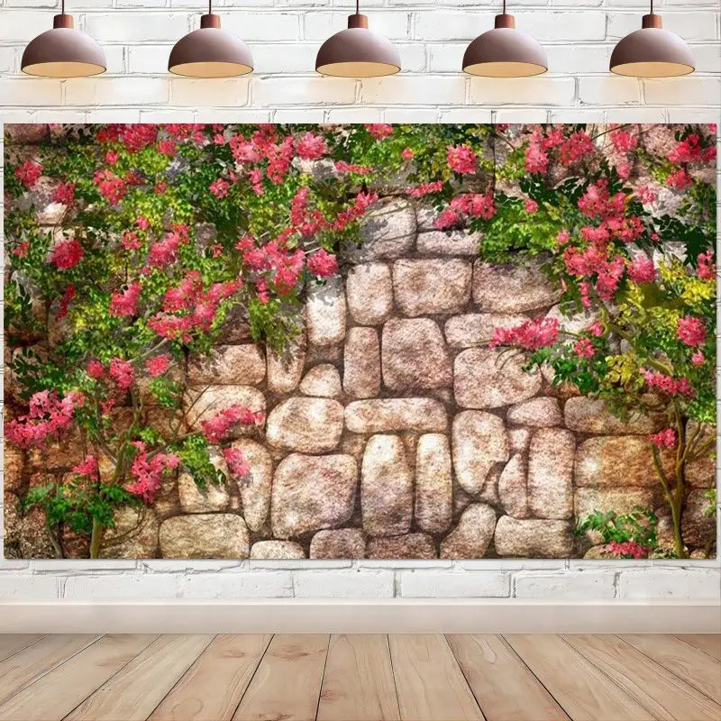 Wedding Backdrop Red Floral Brick Wall Photography Background Baby Bridal Shower Engagement Party Decoration Photo Booth Props