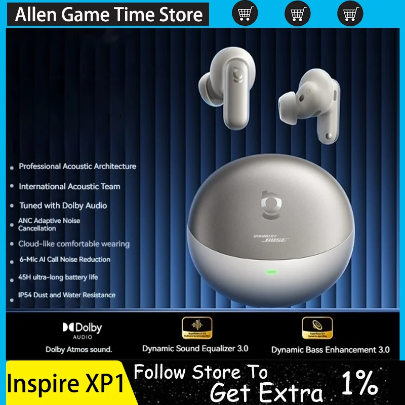 Baseus Inspire XP1 アダプティブANC ワイヤレスBluetooth 6.1イヤホン LDAC Hi-Res Dolby Audio 6マイクENC ワイヤレスイヤホン Boseによるサウンド