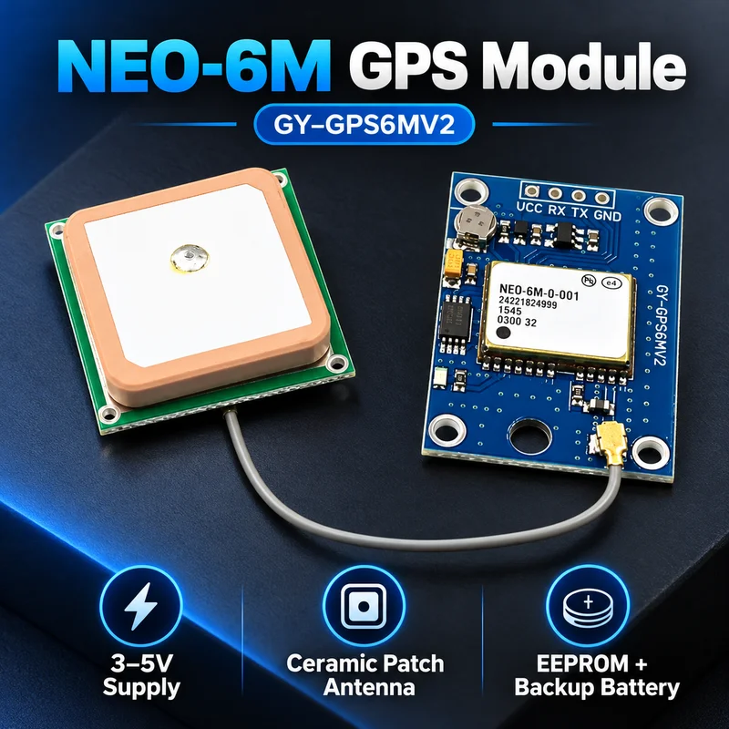 NEO-6M GPS Module GY-GPS6MV2 3V-5V with Ceramic Patch Antenna EEPROM Backup Battery 9600 Baud for Flight Controller DIY