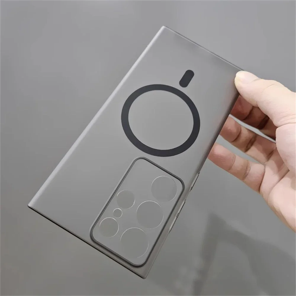 1.0mm ultra fino fosco translúcido magnético caso de carga sem fio para samsung galaxy s25 ultra s24 plus s23 + pc duro fino capa