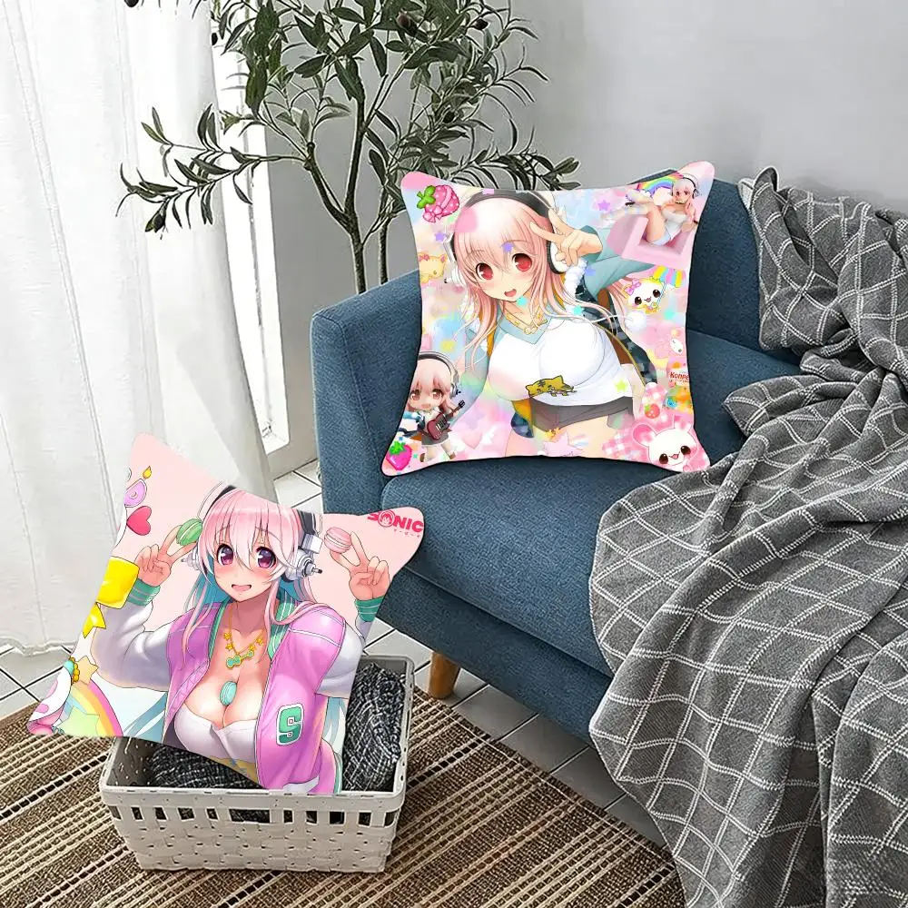 Cheerful Character Art S-Super Sonico Cushion Cover Fluffy velvet Nordic style plush Living room sofa decorative