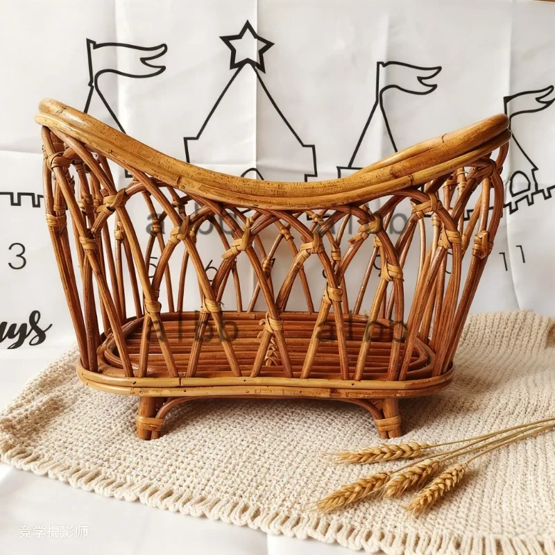 1pc Retro Rattan Lie Down Basket Chair Newborn Bebe Photography Props Posing Bed Background Photo Accessories for Baby Girl Boy