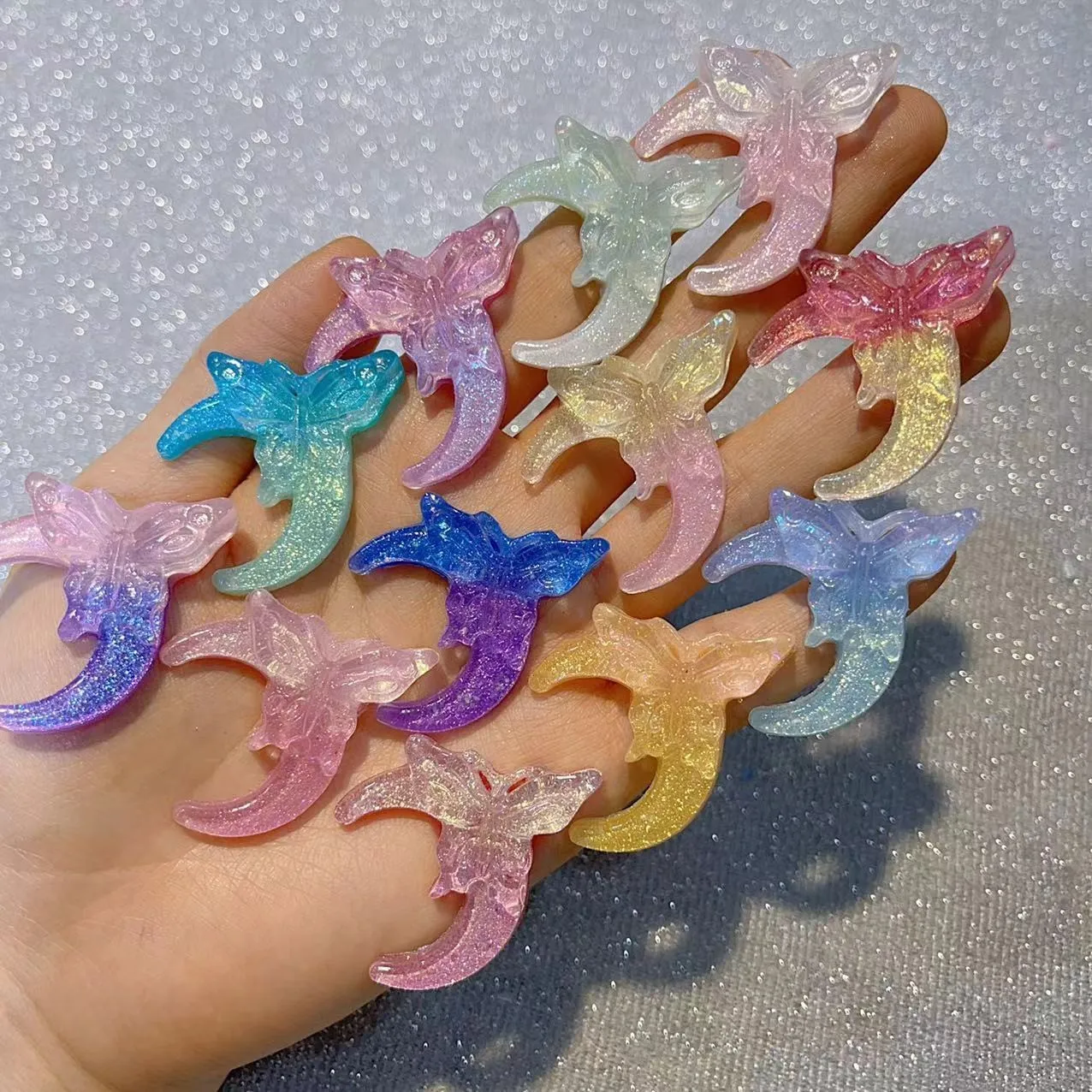 50PCS Cute Moon Butterfly Resin 38MM×34MM Night Light Handmade DIY Jewelry Accessories Materials CraftsHome Decoration