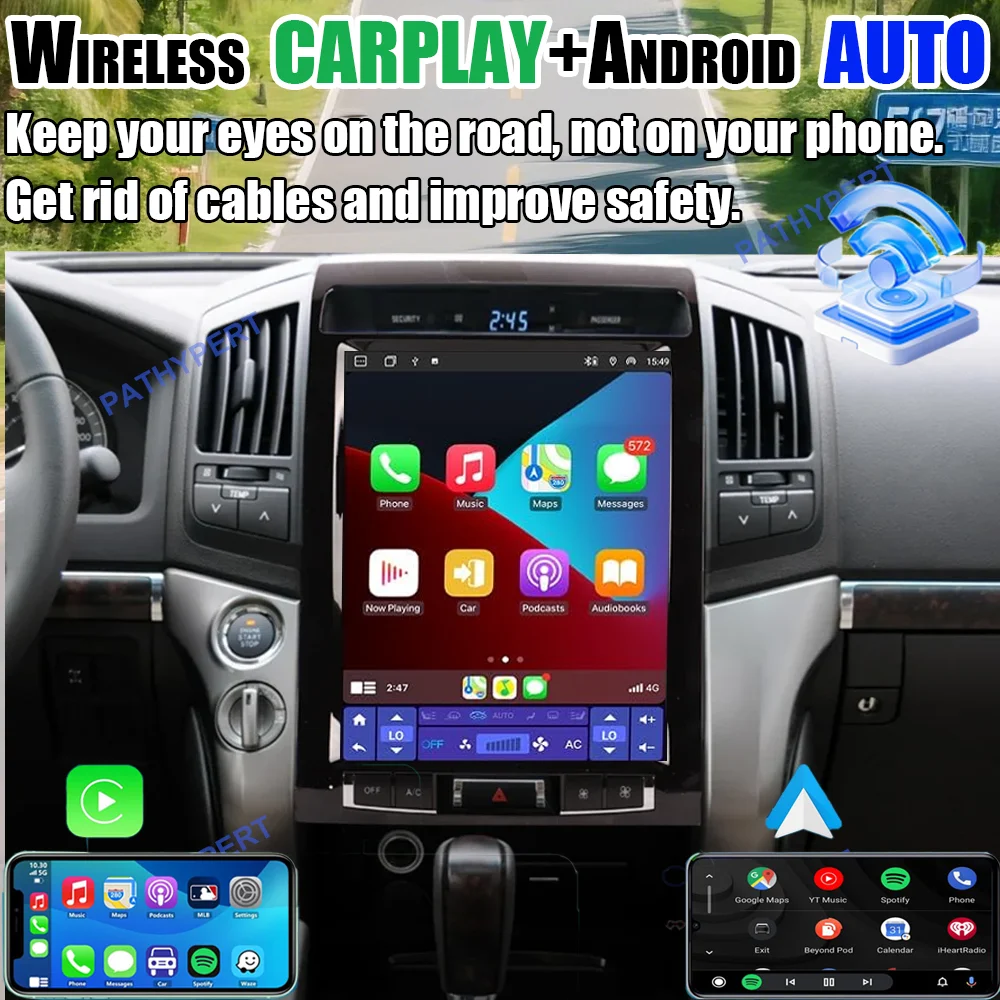 Android 15 Car Radio For Toyota Land Cruise LC200 2006-2018 Tesla Screen Multimedia Player Carplay GPS Head Unit Bluetooth WIFI