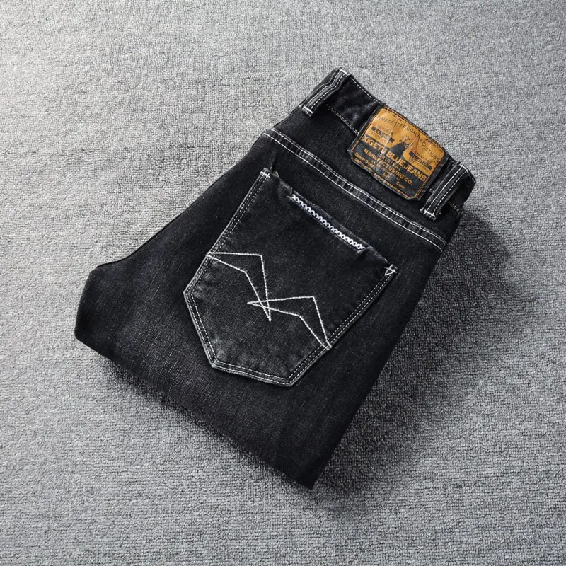 Fashion Vintage Men Jeans High Quality Retro Black Gray Elastic Slim Fit Designer Jeans Men Italian Style Denim Pants Hombre