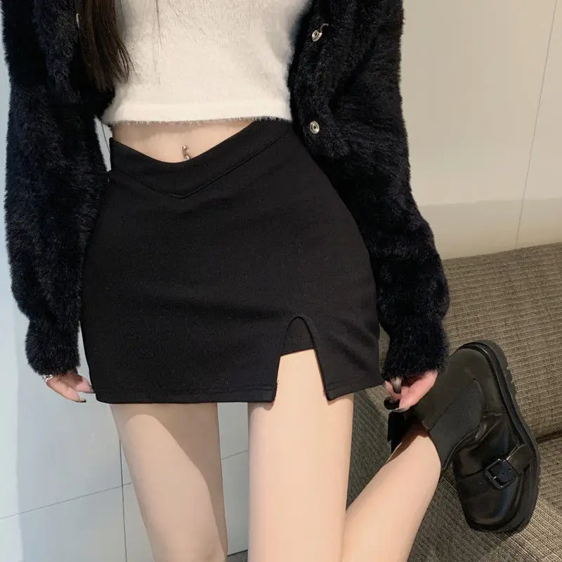 

Skirts Woman Mini Slit Solid Casual Slim Ladies Korean Style A-line Fashion Streetwear All-match Retro Summer High Waist 2025