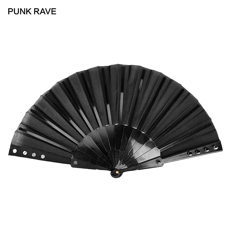 PUNK RAVE Punk Visual Kei Black Solid Fabric Rivet Unisex Hand Fan Goth Performance Accessories Cosplay