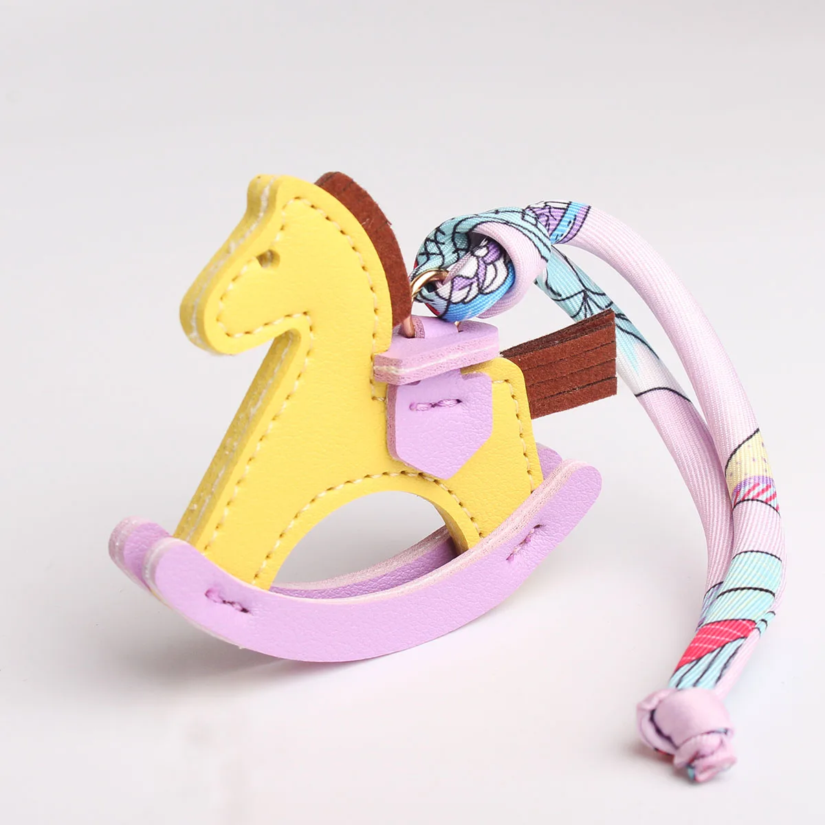 Cute Lovely PU Faux Leather Animal Hobbyhorse Horse Keychain Pendant Car Key Chain Women Girls School Bag Charm Accessories