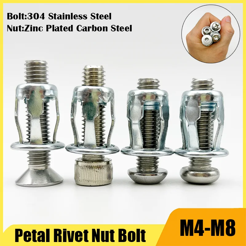 Stainless Steel Hex Phillips Screw Nut Petal Shape Metal Insert Rivet Nut Rivnut Expansion Clamp Panel Lock Fix Molly Jack Nut