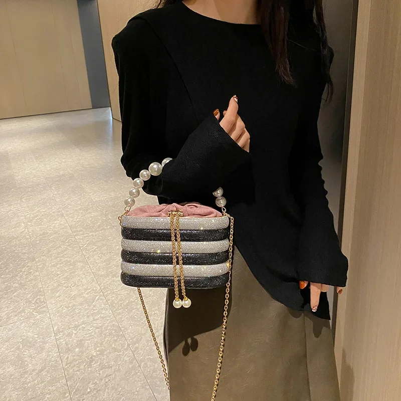 Luxury Evening Purses for Women Dazzling Pearl Beads Chain Crossbody Bag Dinner Party Clutch 2024 Luxury Designer Handbags