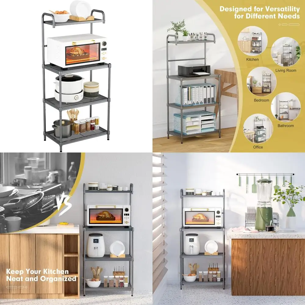 

Многофункциональная 4-уровневая кухонная полка для пекаря, прочная металлическая конструкция, подставка для хранения микроволновой печи с достаточным пространством для кухни