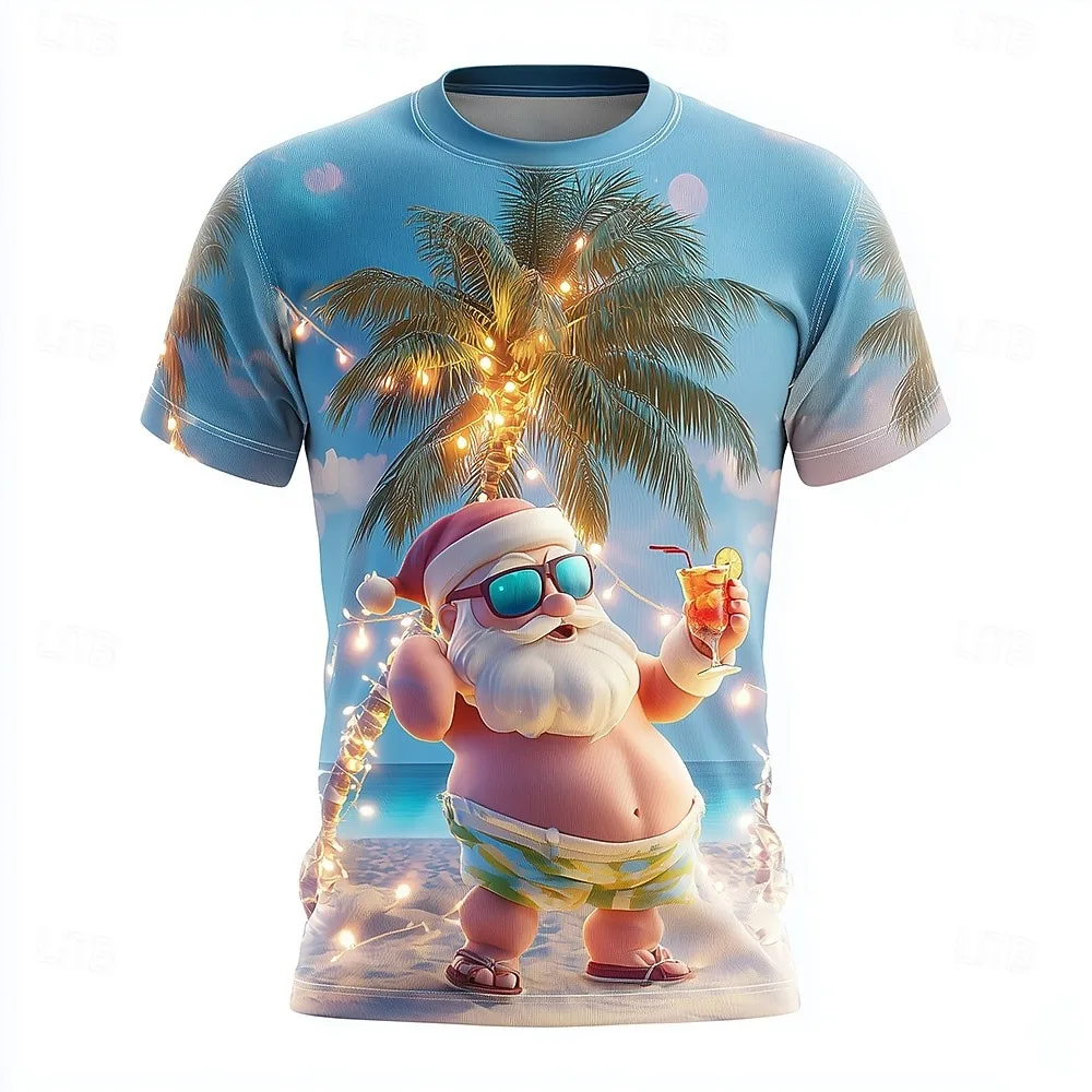 Hawaiiaanse Kerstman grappige heren T-shirt vakantie feest top mode korte mouwen ronde hals shirt dagelijkse vakantie herenkleding